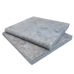 Silver Travertine Tumbled 12X12X3 Single Bullnose - Marion Ceramics